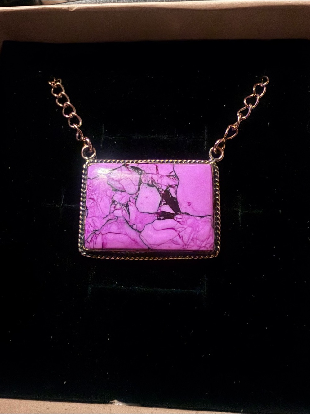 New Copper and Pink Dahlia Turquoise Horizontal Rectangle Pendant Necklace